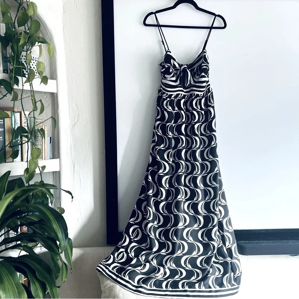 FARM Rio Brazil Copacabana Sidewalks Print Monochrome Midi Dress Size M (Medium) - Picture 8 of 16